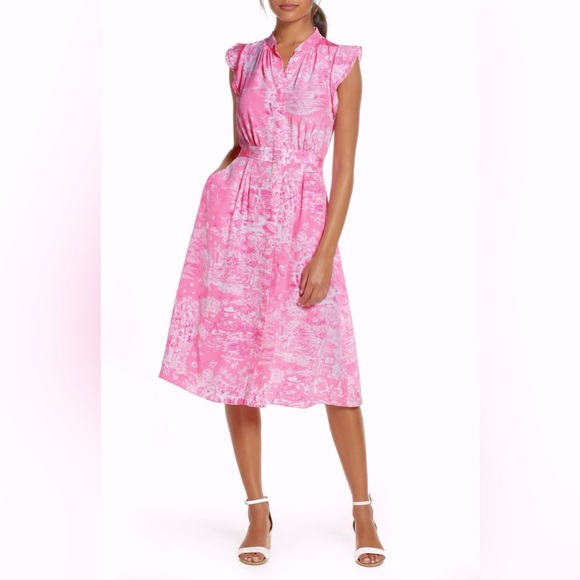 Lilly Pulitzer🦄 NWT Palm Beach Silk Midi Dress Pop Up Skinny Dipping 🦄 - Picture 6 of 12